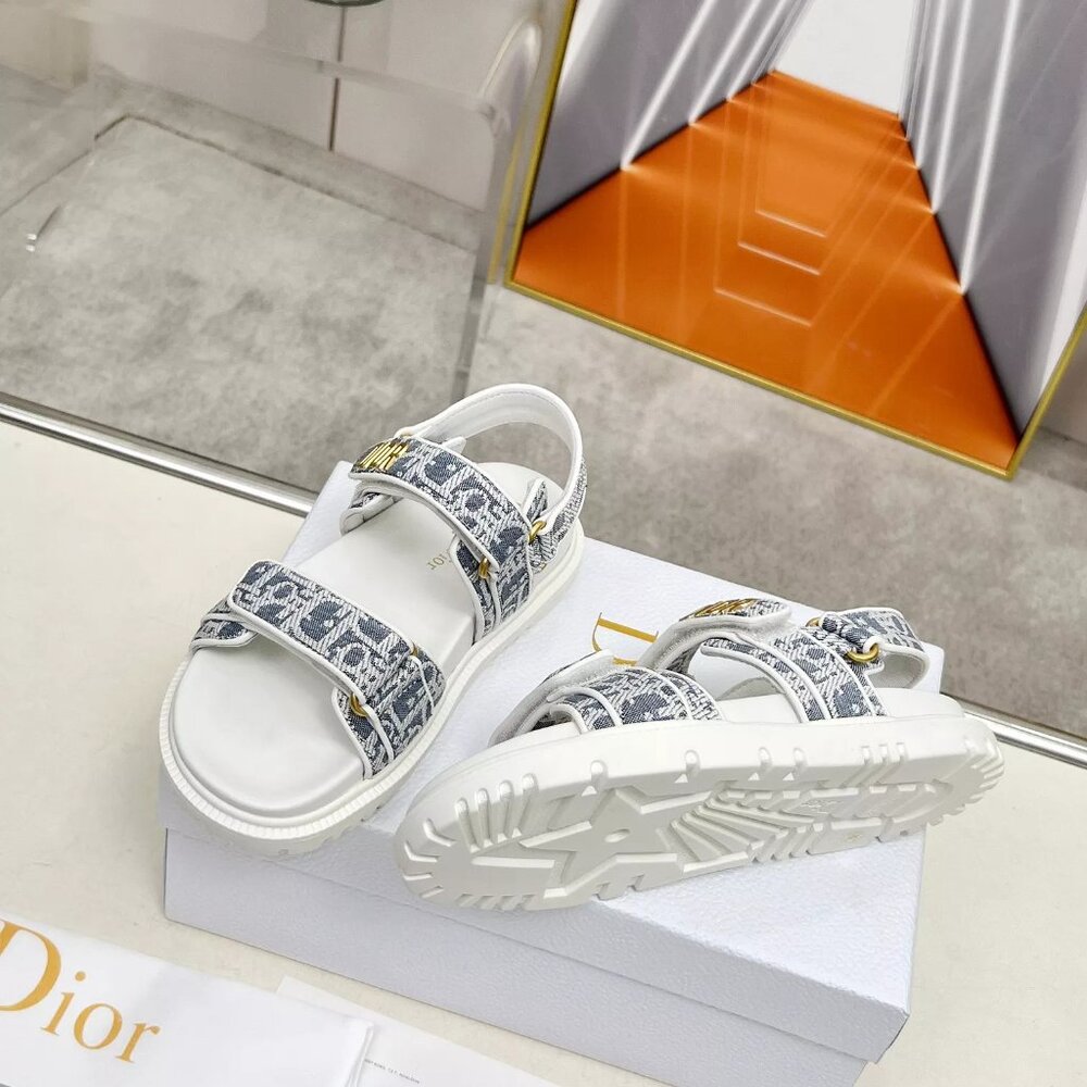 Dior Dioact Sandals Women’s Size 8 EU 38 Oblique Gray Gold Logo New w/ Box - Picture 6 of 6